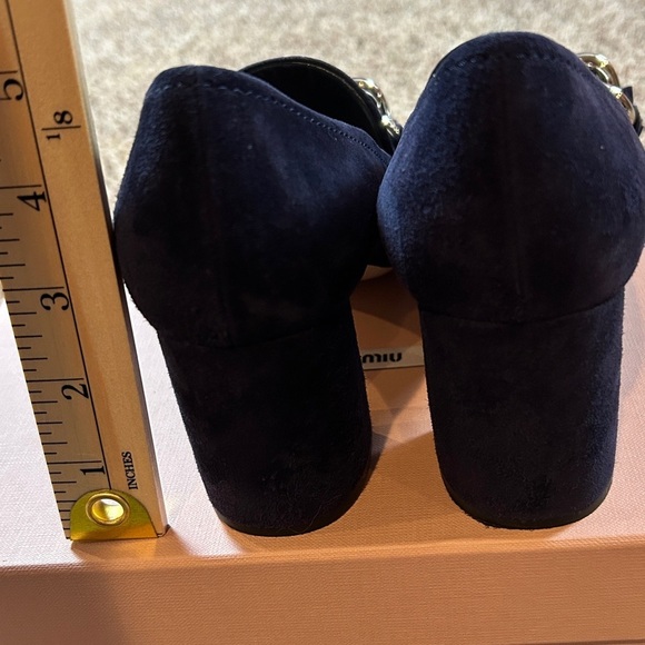 MIU MIU Calzature Donna Heeled Blue Suede Shoes Silver Buckles EU 37.5 EUC - Picture 3 of 6
